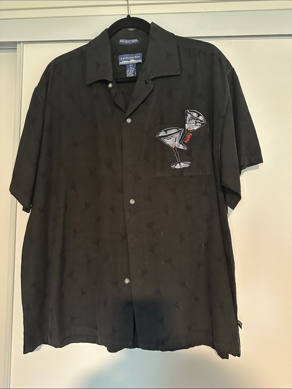 Arrow Black Short-Sleeve Button-Down Shirt with Martini Embroidery